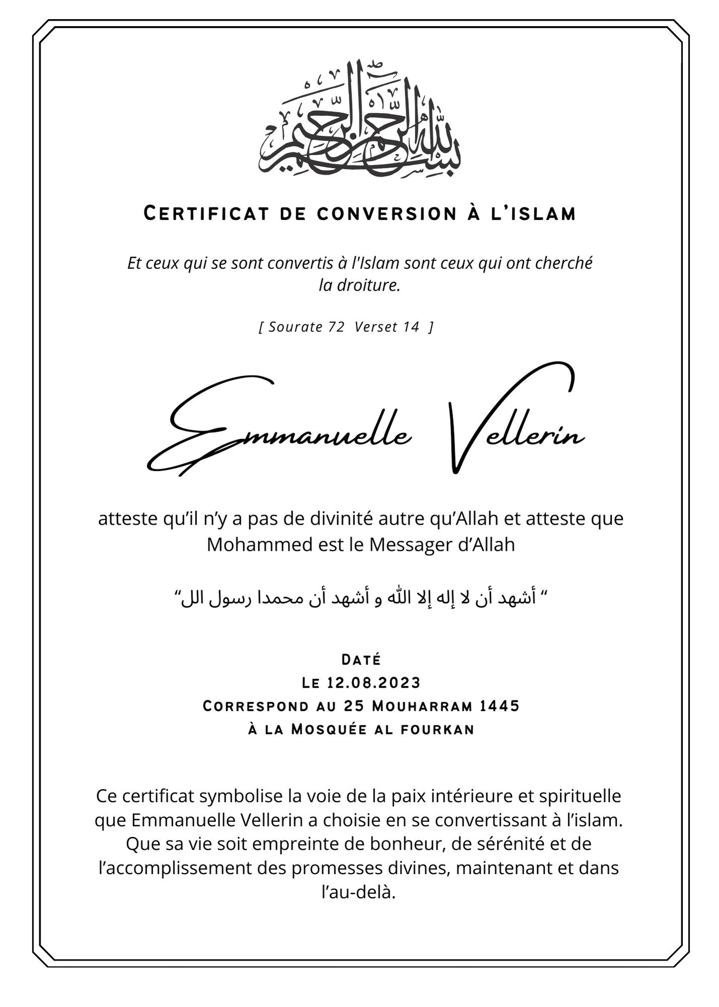 Certificat de conversion - Format numérique